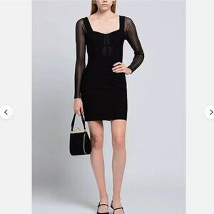HERVE LEGER Sheer Intarsia Buster Long Sleeve Minidress_small_black